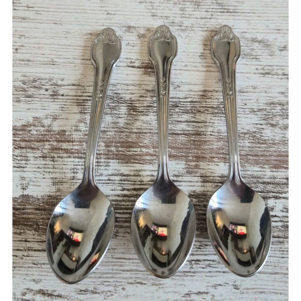 Vintage D&J Japan Stainless Steel Spoons Set of 3 Ornate Handle Silverware